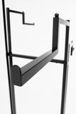 Heavy Duty 4-Way Step Arm Clothing Display Rail Stand – Adjustable Height Retail Garment Rack with Lockable Wheels – Black