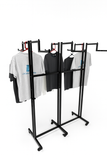 Heavy Duty 6-Way Step Arm Clothing Rail – Adjustable Retail Display Stand on Wheels Adjustable Black Retail Display Stand with Castors & Brakes
