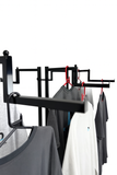 Heavy Duty 6-Way Step Arm Clothing Rail – Adjustable Retail Display Stand on Wheels Adjustable Black Retail Display Stand with Castors & Brakes