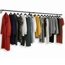 Gloss Black Wall-Mounted Clothes Rail – Sleek Heavy-Duty Steel Hanging Bar for Home & Retail Use
