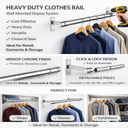 32mm Wall Mounted Clothes Rail Chrome Garment Hanging Bar