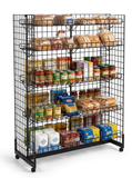 8ft H-Shape Grid Mesh Gondola Display Stand with Wheels – Double-Sided Retail Gridwall Merchandiser with Shelves