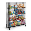 7ft H-Shape Grid Mesh Gondola Display Stand with Wheels – Double-Sided Retail Gridwall Merchandiser with Shelves