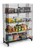 6ft H-Shape Grid Mesh Gondola Display Stand with Wheels – Double-Sided Retail Gridwall Merchandiser with Shelves