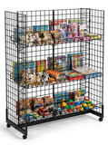 4ft H-Shape Grid Mesh Gondola Display Stand with Wheels – Double-Sided Retail Gridwall Merchandiser with Shelves