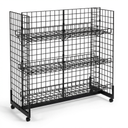 4ft H-Shape Grid Mesh Gondola Display Stand with Wheels – Double-Sided Retail Gridwall Merchandiser with Shelves