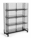 H-Shape Grid Mesh Gondola Display Stand with Baskets & Wheels – Double-Sided Retail Gridwall Merchandiser