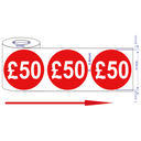 500x 45mm £50 Red Self Adhesive Round Price Stickers