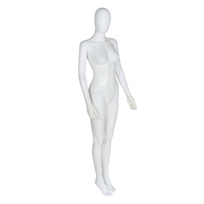 Female Plastic Display Mannequin – Faceless Egg Head – White Gloss (inc stand)