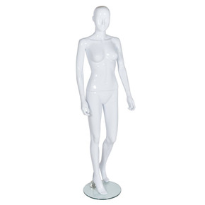 Female Plastic Display Mannequin – Upright Pose – Partial Feature Face – White Matt (inc stand)