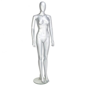 Female Faceless Egghead Display Mannequin – Gloss Silver (inc stand)