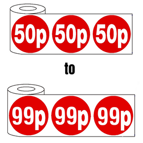 500x 45mm 50p-99p Red Self Adhesive Stickers