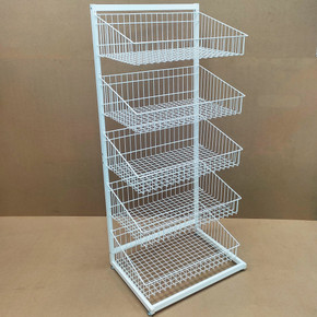 White 5 x Tier Single Side Display Baskets-65cm