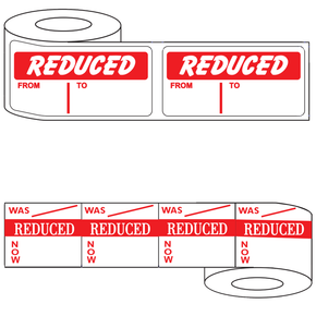 500x 50mm Rectangle Adhesive Reduced Was/Now & Reduced From/To Promotional Stickers