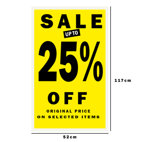 Yellow SALE UP TO 25% OFF ORIGINAL PRICE ON SELECTED ITEMS Poster Window Display Sign