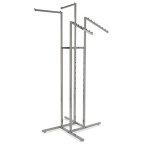 Chrome Clothes Rail Display Stand - 2 Straight & 2 Sloping Arms
