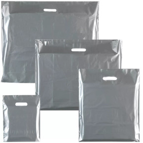 100x New Plastic Plain Silver Carrier Bag 100x New Plastic Plain Silver Carrier Bag