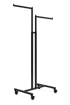 Heavy Duty 2-Way Straight Arm Clothing Rail – Adjustable Black Display Stand with Wheels & Brakes