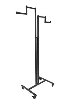 Heavy Duty 2-Way Step Arm Clothing Rail – Adjustable Black Display Stand with Wheels & Brakes