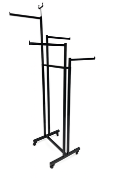 Heavy Duty 4-Way Straight Arm Clothing Rail – Adjustable Black Display Stand with Castors & Brakes Heavy Duty 4-Way Straight Arm Clothing Rail – Adjustable Black Display Stand with Castors & Brakes