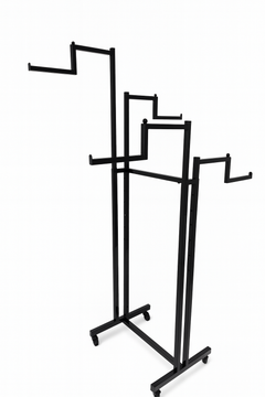 Heavy Duty 4-Way Step Arm Clothing Display Rail Stand – Adjustable Height Retail Garment Rack with Lockable Wheels – Black