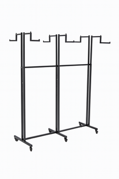 Heavy Duty 6-Way Step Arm Clothing Rail – Adjustable Retail Display Stand on Wheels Adjustable Black Retail Display Stand with Castors & Brakes