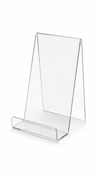 Clear Acrylic Book Display Stand / Easel with Lip – 75mm Wide – Brochure, Menu & Postcard Holder
