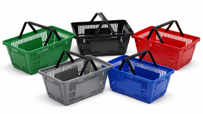 28 Litre Heavy Duty Retail Shopping Basket with Foldable Handles – Stackable HDPE Store Basket (5 Colours)