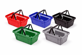 21 Litre Heavy Duty Retail Shopping Basket with Foldable Handles – Stackable Plastic Basket