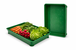 Heavy Duty Plastic Vegetable Tray for Retail Displays – Stackable Produce Display Tray with drain holes