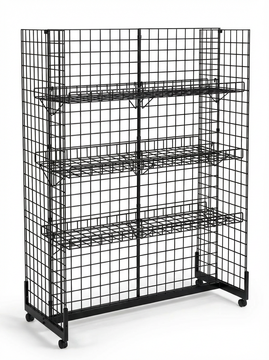 5ft H-Shape Grid Mesh Gondola Display Stand with Wheels – Double-Sided Retail Gridwall Merchandiser with Shelves