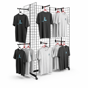 Double-Sided Gridwall Gondola Display Rack with Hanging Arms – Retail Clothing Display Stand