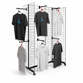 Double-Sided Gridwall Gondola Display Rack with Hanging Arms – Retail Clothing Display Stand