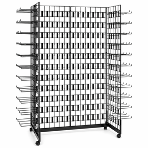 7ft Black Grid Mesh 'H' Stand Gondola Stand With 624x Single Hooks