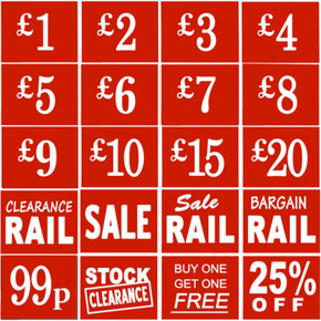 Red Display Cards Signs For Retail Shop Market Stall Rail Red Display Cards Signs - POS Sale