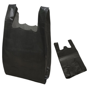 100X Black PLASTIC VEST CARRIER BAGS SIZE 08''X 13'' X 18''