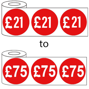 500x 45mm £21-£75 Red Self Adhesive Round Price Stickers