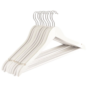 White Round Trouser Bar and Shoulder Notches Strong Premium Wooden Coat Hangers