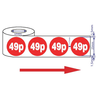 1000x25 mm Red Price Self Adhesive Stickers Sticky Labels For Retail Display.