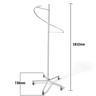 White Spiral Clothes Rail Display Stand with Castors