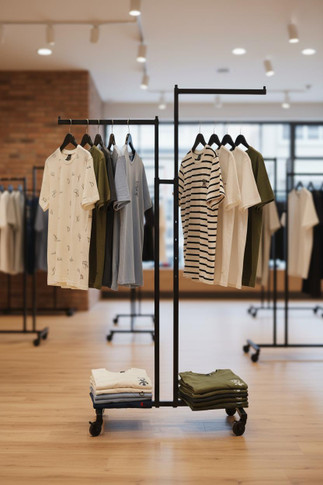 Heavy Duty 2-Way Straight Arm Clothing Rail – Adjustable Black Retail Display Stand  with Castors & Brakes