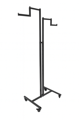Heavy Duty 2-Way Step Arm Clothing Rail – Adjustable Black Display Stand with Wheels & Brakes