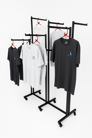 Heavy Duty 6-Way Straight Arm Clothing Rail – Adjustable Black Retail Display Stand with Castors & Brakes