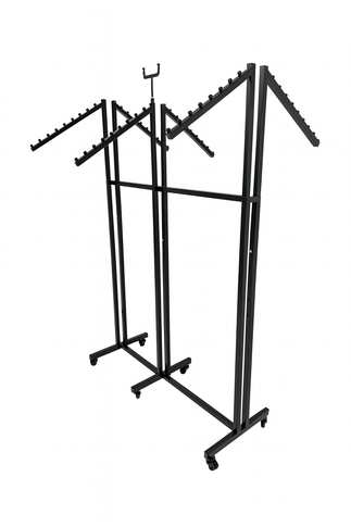 Heavy Duty 6-Way Waterfall Arm Clothing Rail – Adjustable Retail Display Stand on Wheels Adjustable Black Retail Display Stand with Castors & Brakes