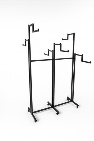 Heavy Duty 6-Way Step Arm Clothing Rail – Adjustable Retail Display Stand on Wheels Adjustable Black Retail Display Stand with Castors & Brakes