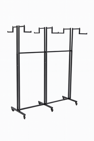 Heavy Duty 6-Way Step Arm Clothing Rail – Adjustable Retail Display Stand on Wheels Adjustable Black Retail Display Stand with Castors & Brakes
