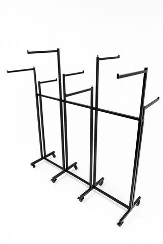 Heavy Duty 8-Way Straight Arm Clothing Rail – Adjustable Black Retail Display Stand  with Castors & Brakes
