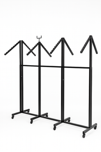 Heavy Duty 8-Way Waterfall Arm Clothing Rail - Adjustable Black Retail Display Stand  with Castors & Brakes