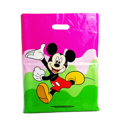 Plastic Pink Micky Mouse Printed Carrier Bags-100