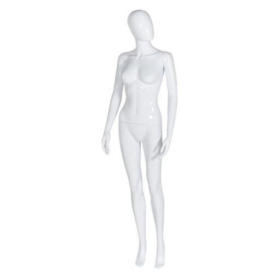 Female Plastic Faceless Display Mannequin – Upright Pose – Gloss White (inc stand)